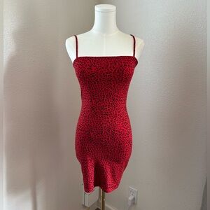 H&M Red Leopard Print Bodycon Mini Dress (S)